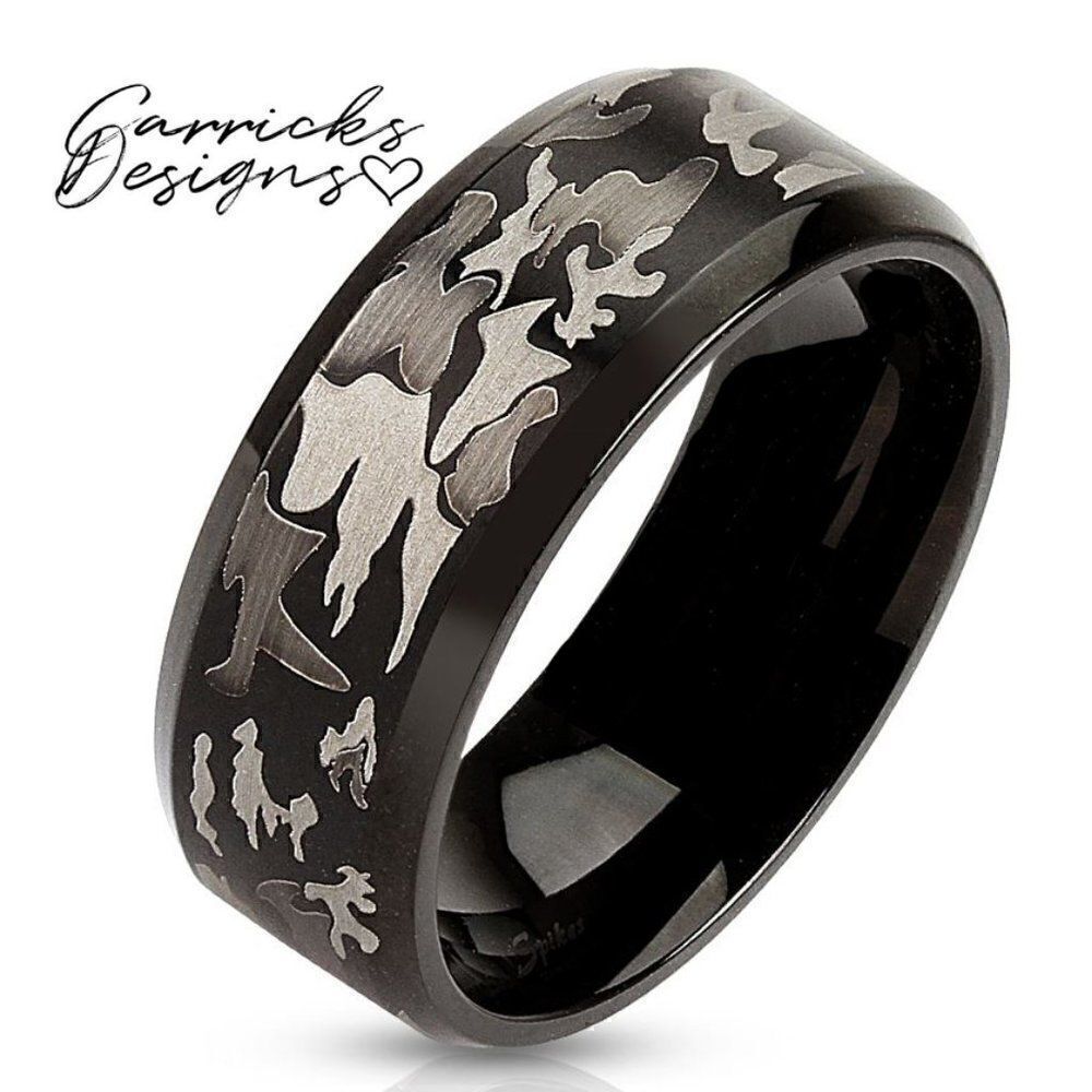 Men's Urban Camouflage Promise Ring - Grey White black Camo Promise Ring